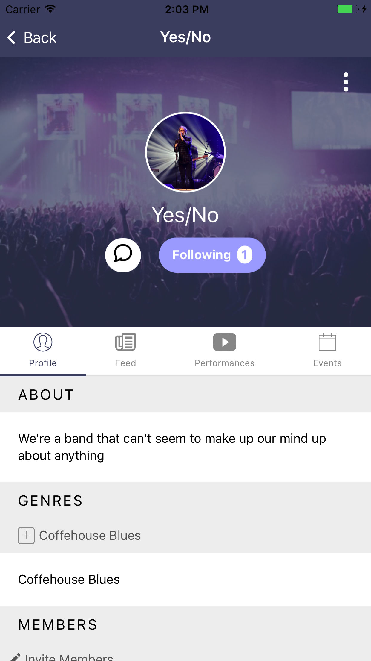 Band profile screen
